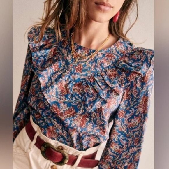 Sezane Tops - NWT Sezane Chemise West Ranch Marine Boho Blouse-sz 38 (US 6)